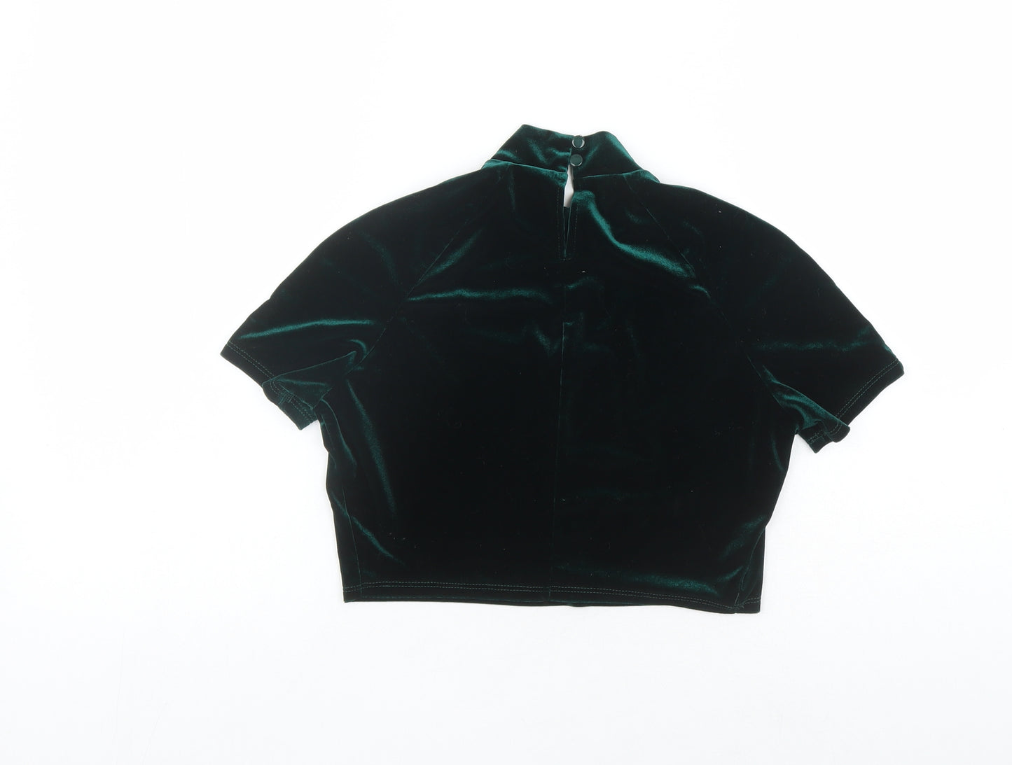 Flounce Womens Green Polyester Cropped T-Shirt Size 12 Mock Neck