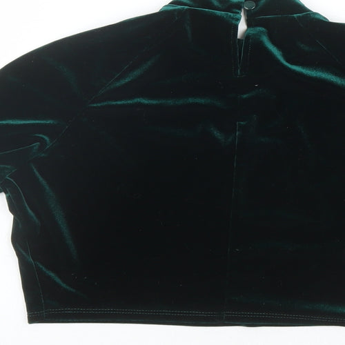 Flounce Womens Green Polyester Cropped T-Shirt Size 12 Mock Neck