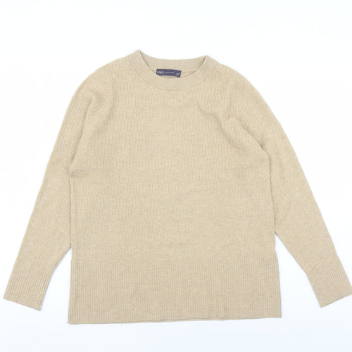 Marks and Spencer Womens Brown Round Neck Geometric Viscose Pullover Jumper Size 16