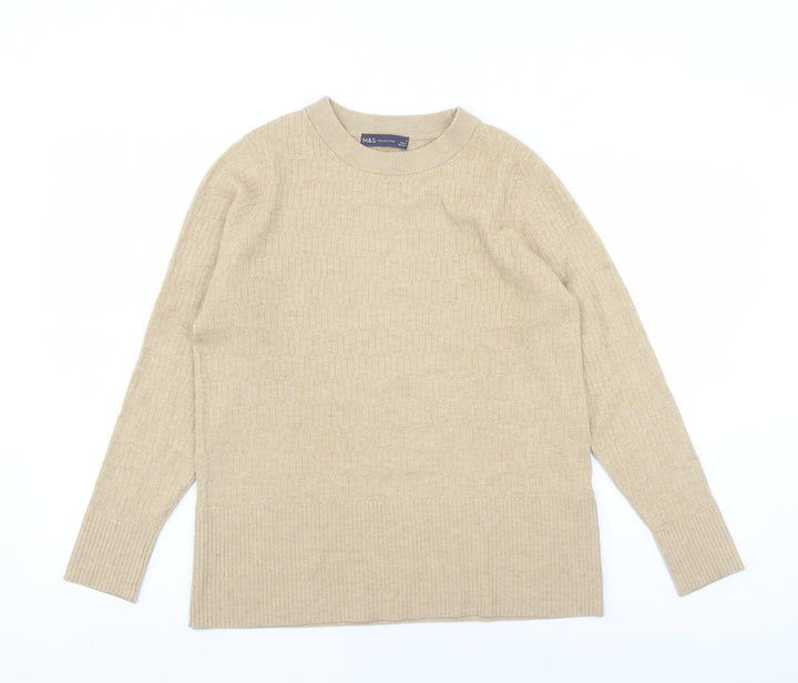 Marks and Spencer Womens Brown Round Neck Geometric Viscose Pullover Jumper Size 16