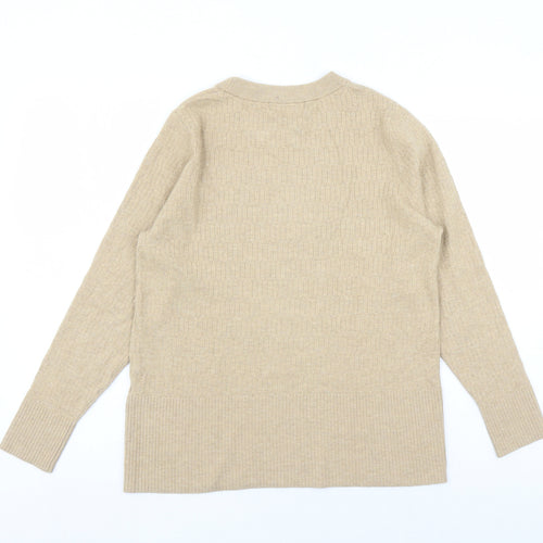 Marks and Spencer Womens Brown Round Neck Geometric Viscose Pullover Jumper Size 16