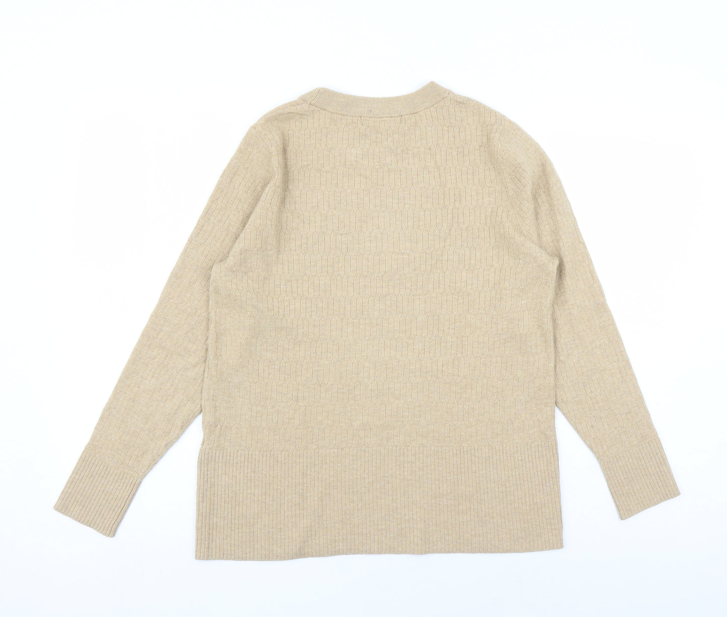 Marks and Spencer Womens Brown Round Neck Geometric Viscose Pullover Jumper Size 16