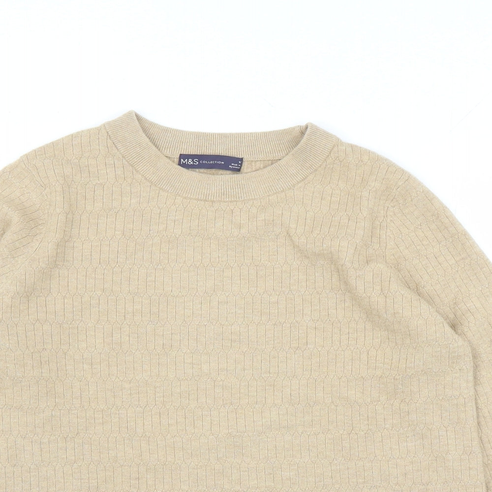 Marks and Spencer Womens Brown Round Neck Geometric Viscose Pullover Jumper Size 16