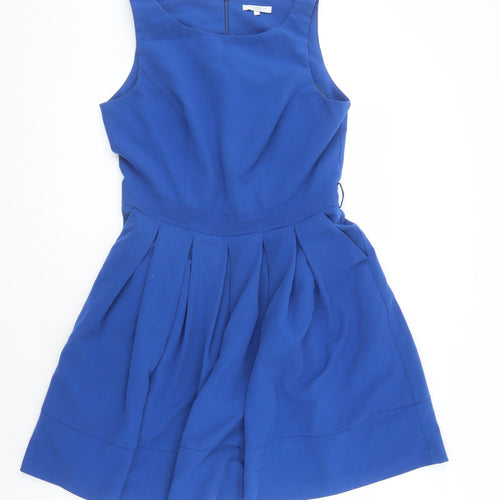 New Look Womens Blue Polyester Fit & Flare Size 14 Round Neck Zip