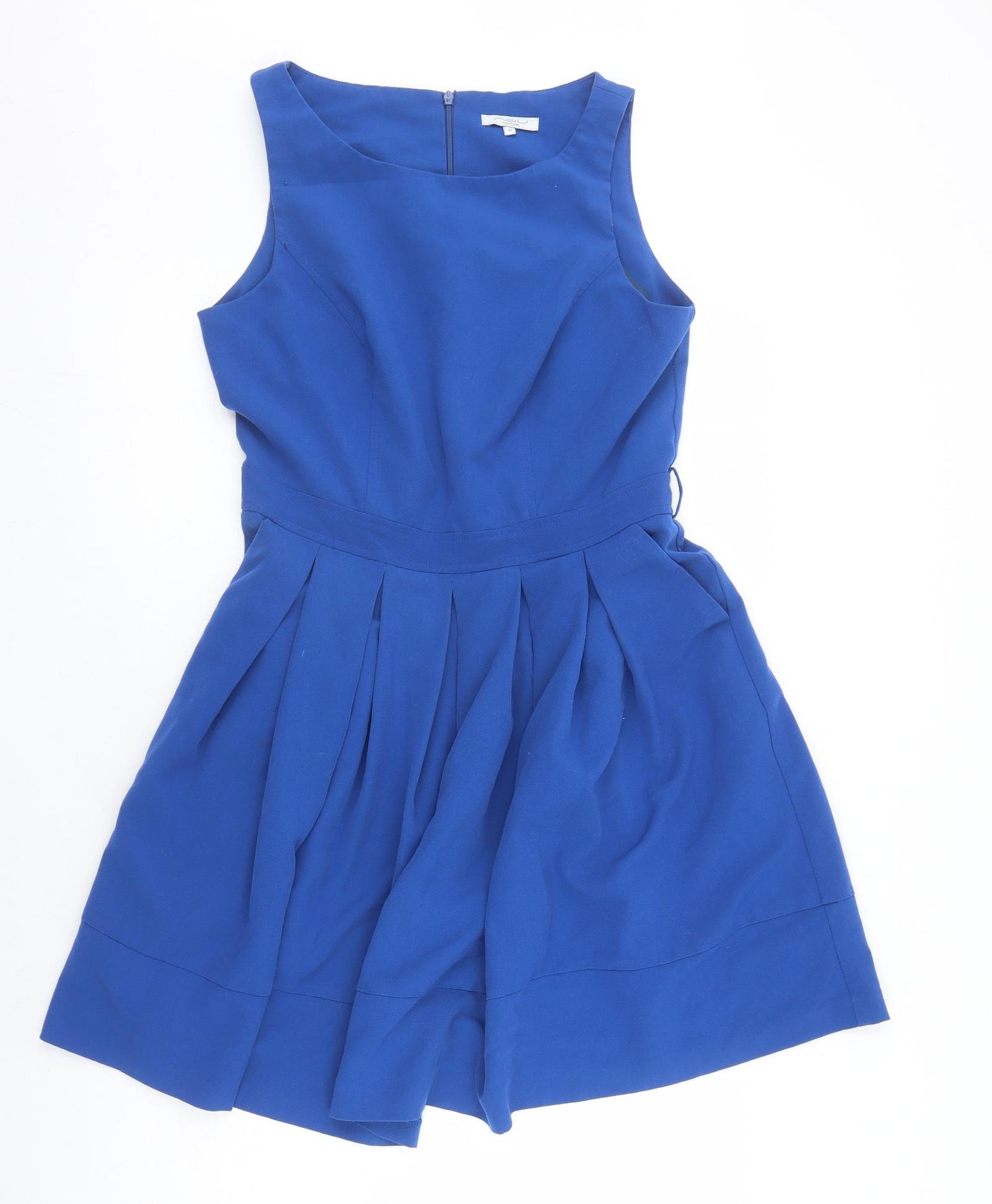 New Look Womens Blue Polyester Fit & Flare Size 14 Round Neck Zip