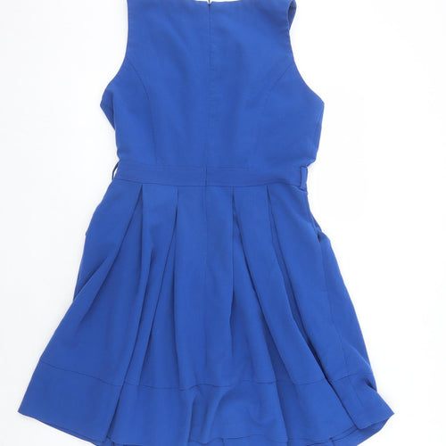 New Look Womens Blue Polyester Fit & Flare Size 14 Round Neck Zip