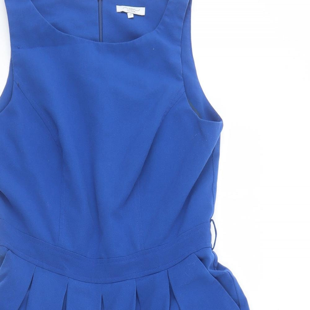 New Look Womens Blue Polyester Fit & Flare Size 14 Round Neck Zip