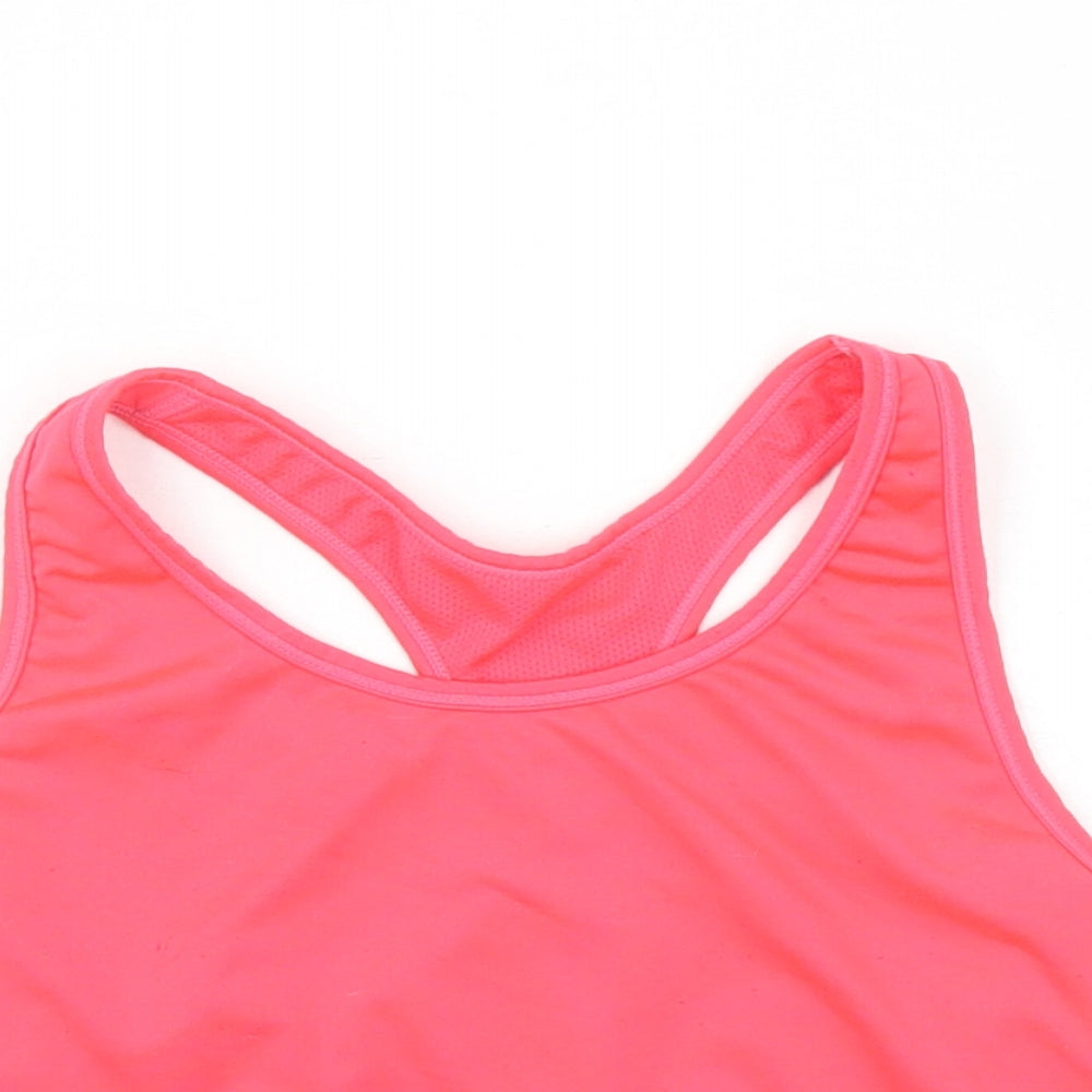 Reebok Womens Pink Polyester Cropped Tank Size S Round Neck Pullover - Logo