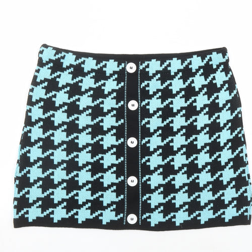 Reclaimed Vintage Womens Black Geometric Acrylic A-Line Skirt Size XL - Houndstooth Pattern