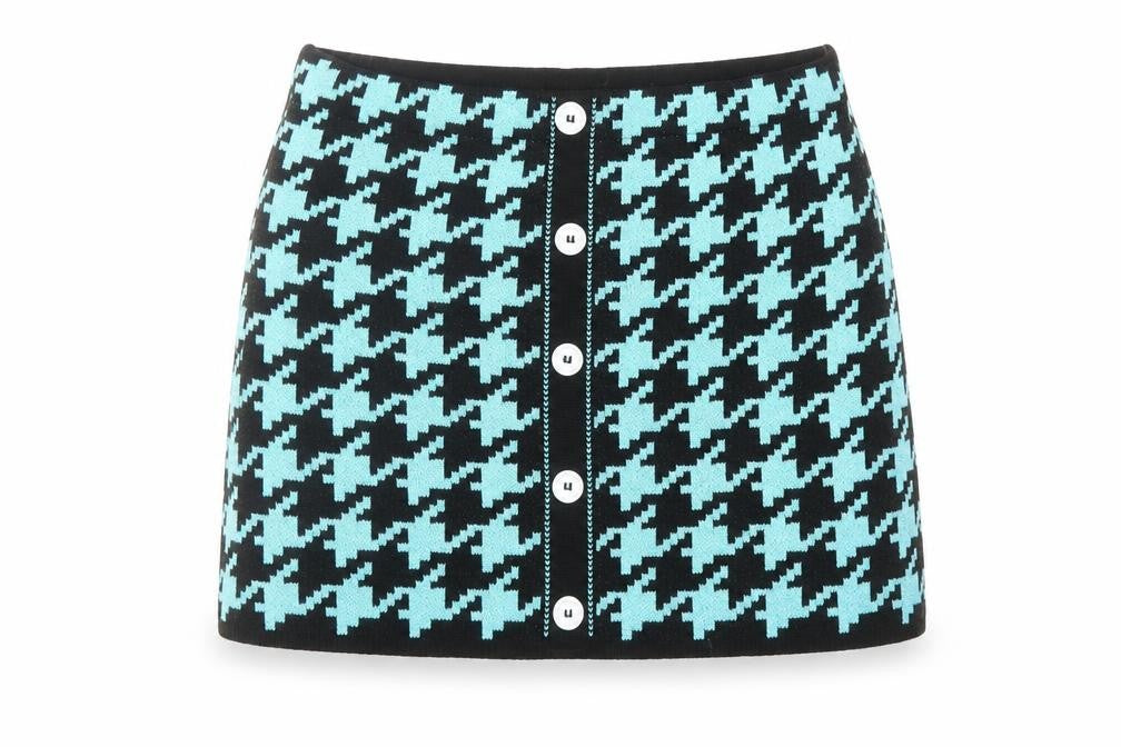 Reclaimed Vintage Womens Black Geometric Acrylic A-Line Skirt Size XL - Houndstooth Pattern