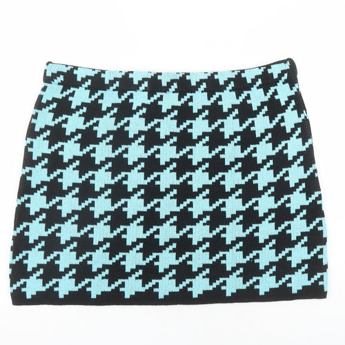 Reclaimed Vintage Womens Black Geometric Acrylic A-Line Skirt Size XL - Houndstooth Pattern