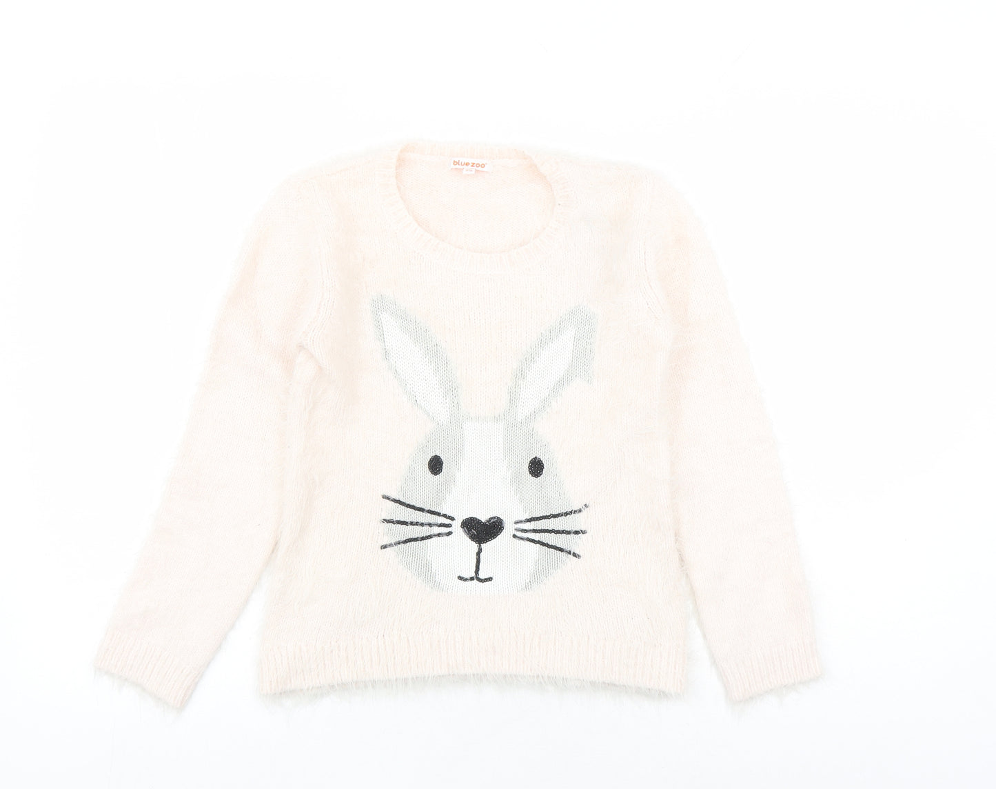 Blue Zoo Girls Pink Round Neck Nylon Pullover Jumper Size 8-9 Years Pullover - Rabbit Sequin Detail