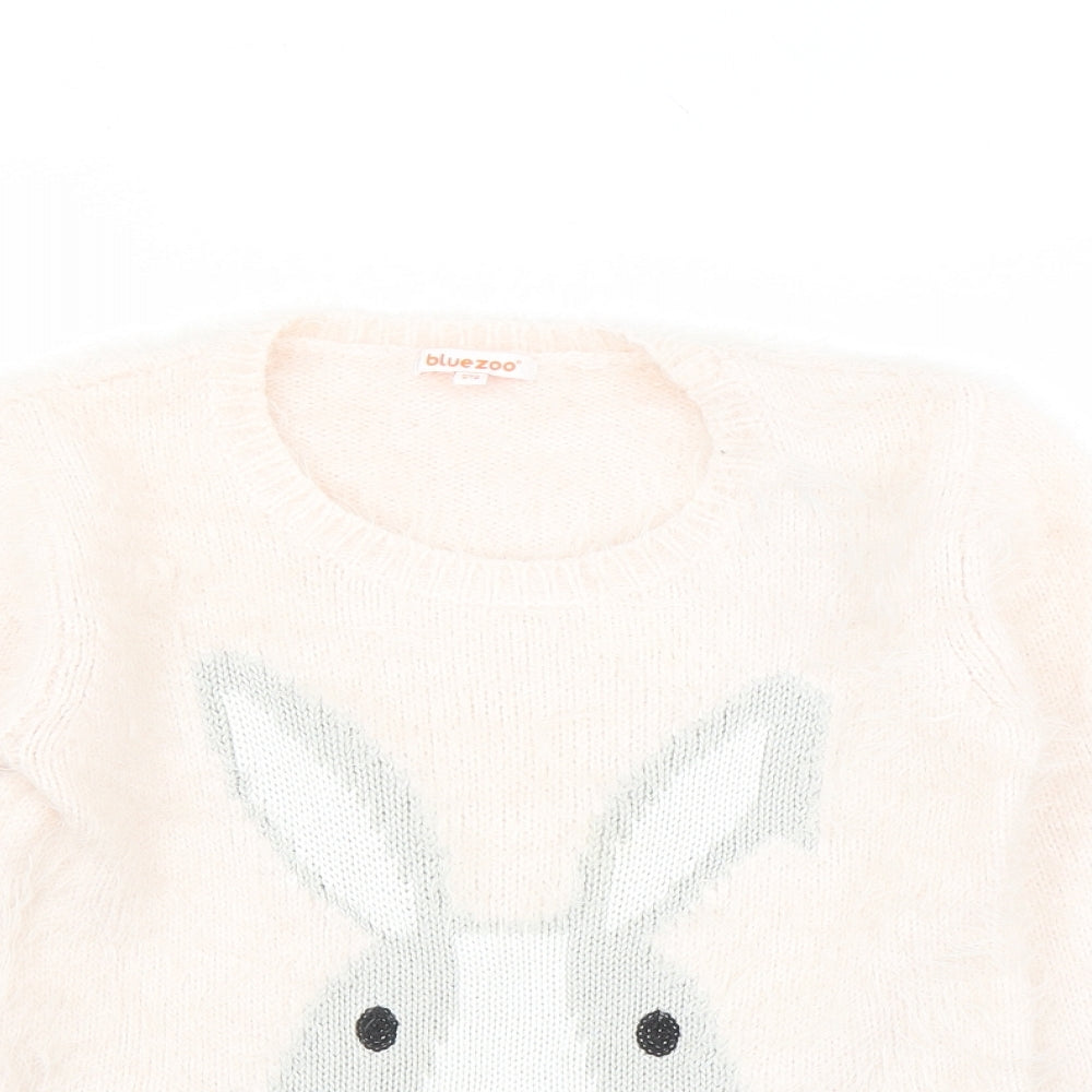Blue Zoo Girls Pink Round Neck Nylon Pullover Jumper Size 8-9 Years Pullover - Rabbit Sequin Detail