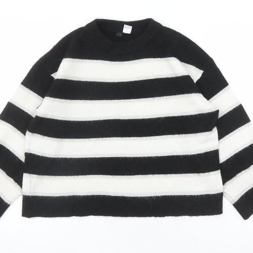 Divided by H&M Womens Black Round Neck Striped Acrylic Pullover Jumper Size S
