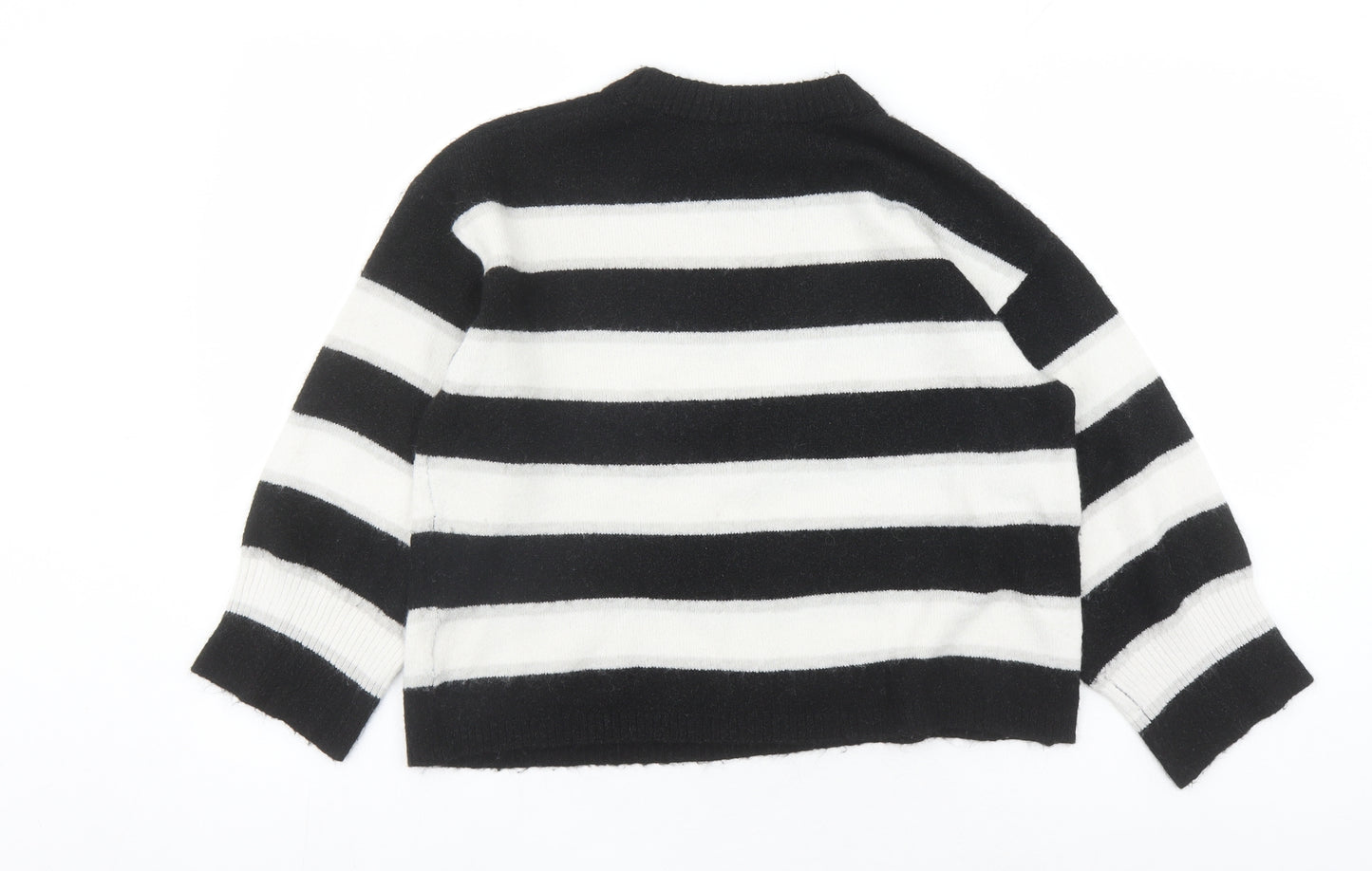 Divided by H&M Womens Black Round Neck Striped Acrylic Pullover Jumper Size S