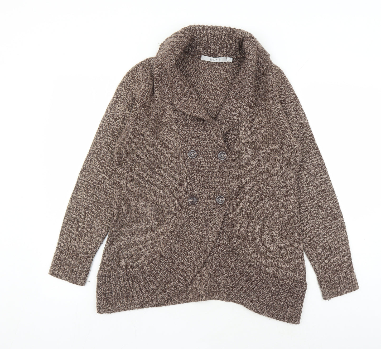 EWM Womens Brown V-Neck Acrylic Cardigan Jumper Size 14 - Size 14-16