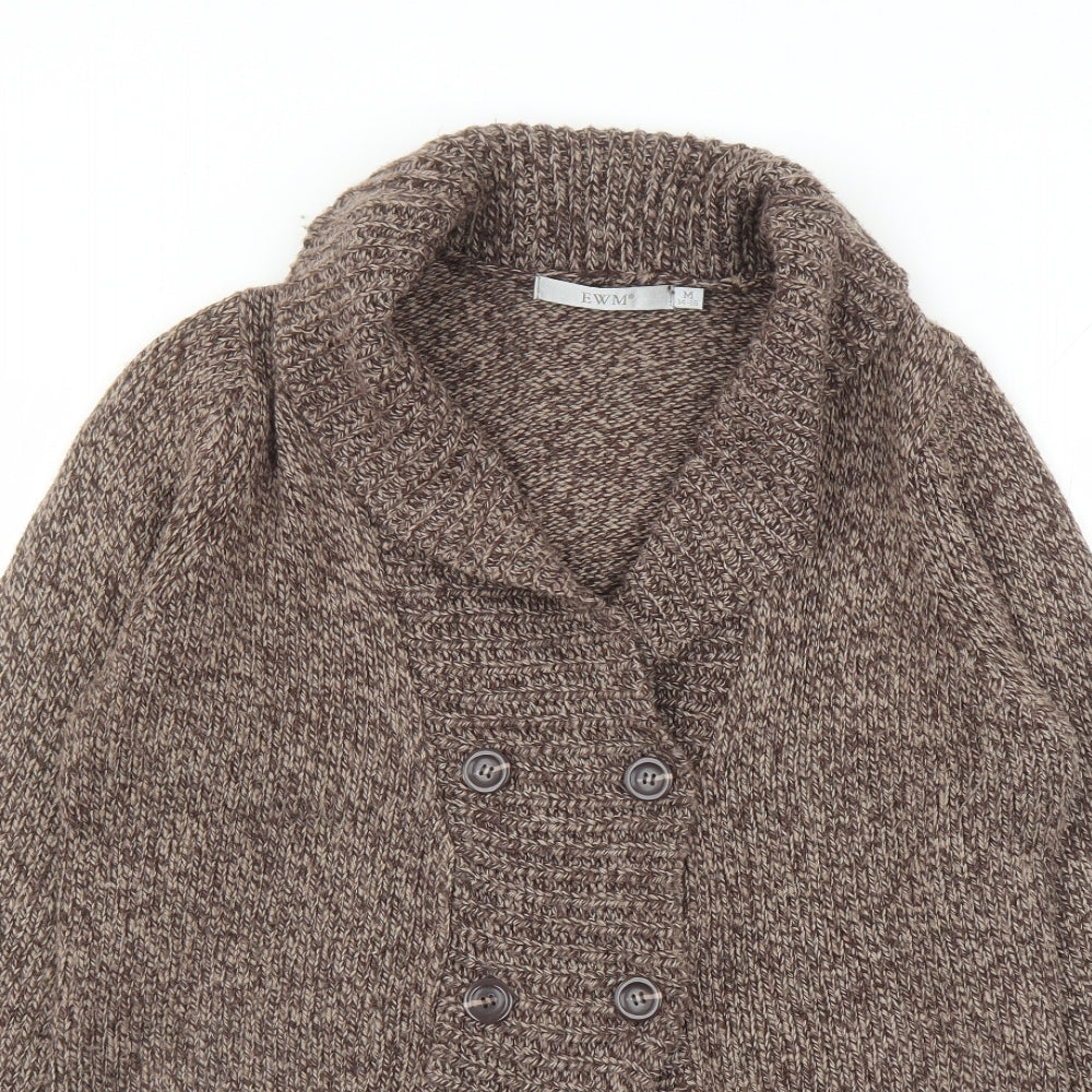 EWM Womens Brown V-Neck Acrylic Cardigan Jumper Size 14 - Size 14-16
