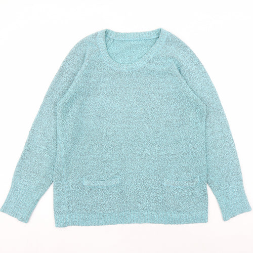 M&Co Womens Blue Round Neck Acetate Pullover Jumper Size M - Pockets