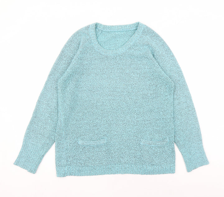 M&Co Womens Blue Round Neck Acetate Pullover Jumper Size M - Pockets