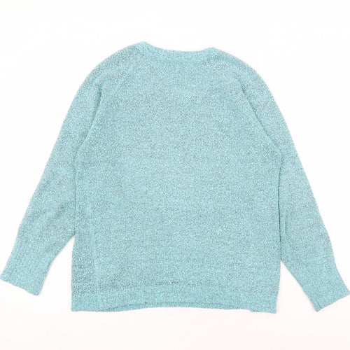 M&Co Womens Blue Round Neck Acetate Pullover Jumper Size M - Pockets
