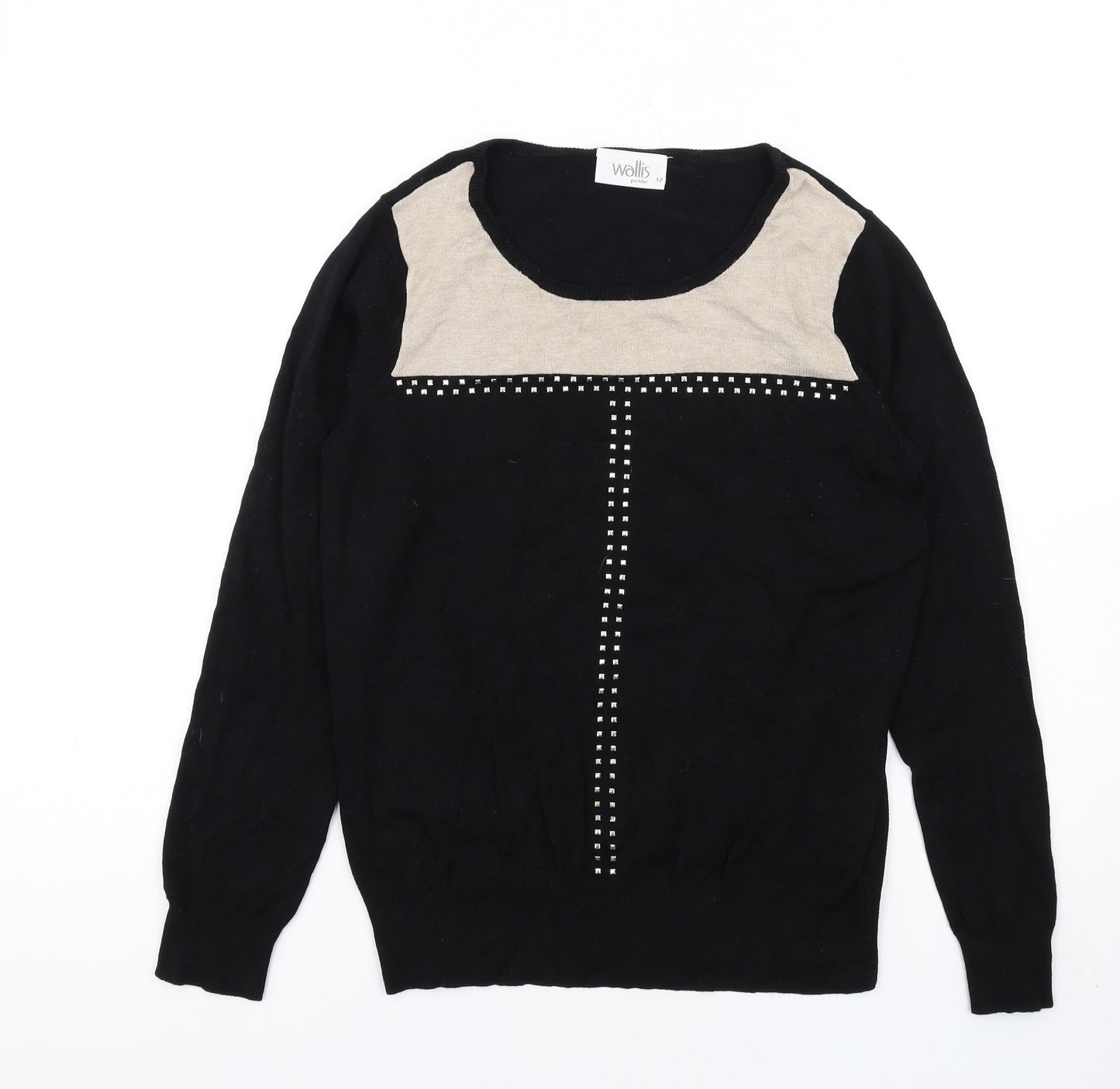 Wallis Womens Black Round Neck Viscose Pullover Jumper Size 12 - Studded