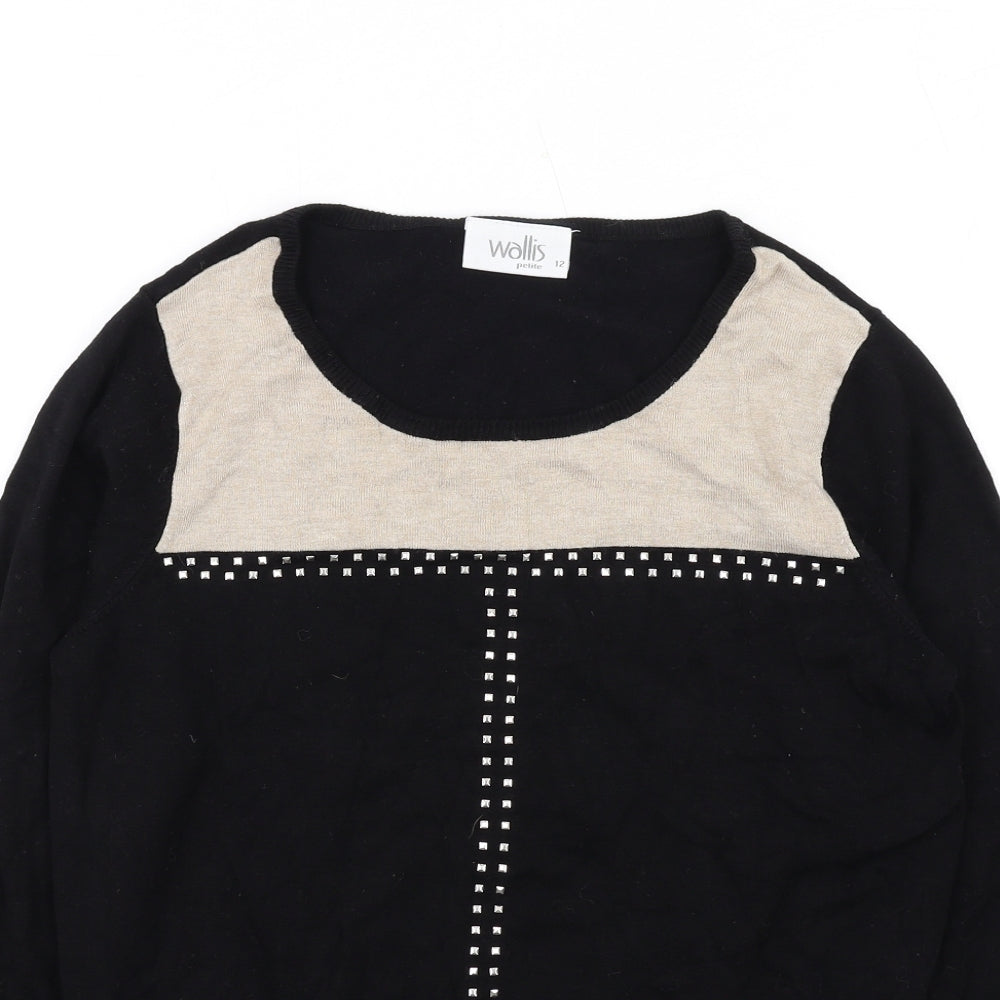 Wallis Womens Black Round Neck Viscose Pullover Jumper Size 12 - Studded