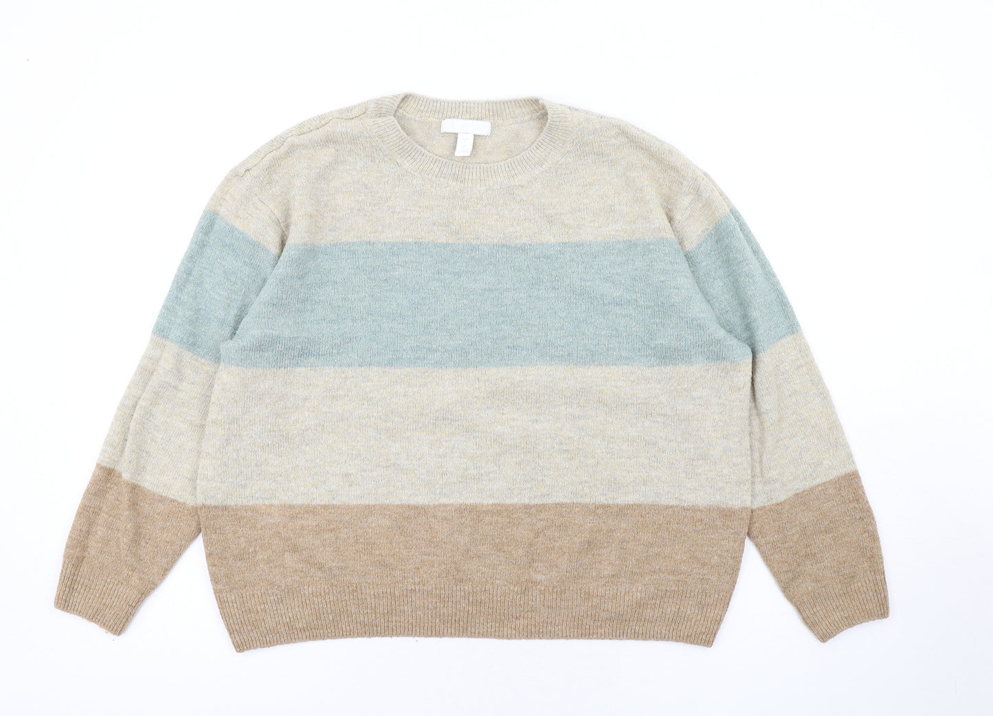 H&M Womens Brown Round Neck Acrylic Pullover Jumper Size S - Colourblock