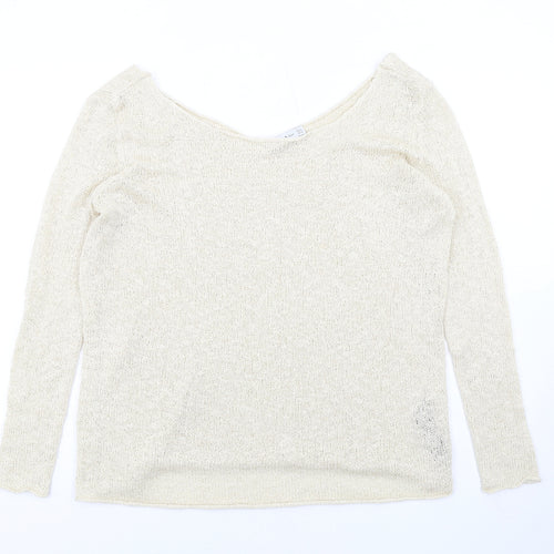 Zara Womens Beige Boat Neck Acrylic Pullover Jumper Size S