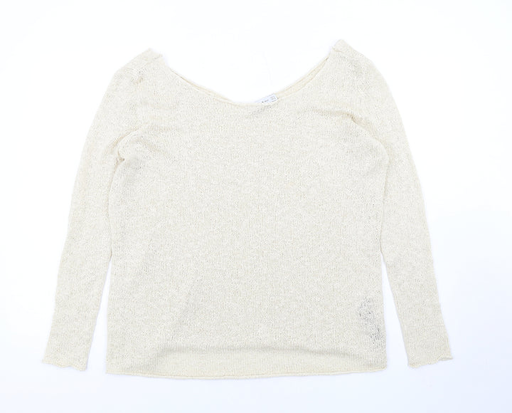 Zara Womens Beige Boat Neck Acrylic Pullover Jumper Size S