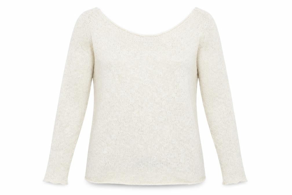 Front view of Zara women’s beige boat neck acrylic jumper, size S
