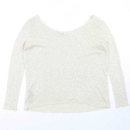 Zara Womens Beige Boat Neck Acrylic Pullover Jumper Size S