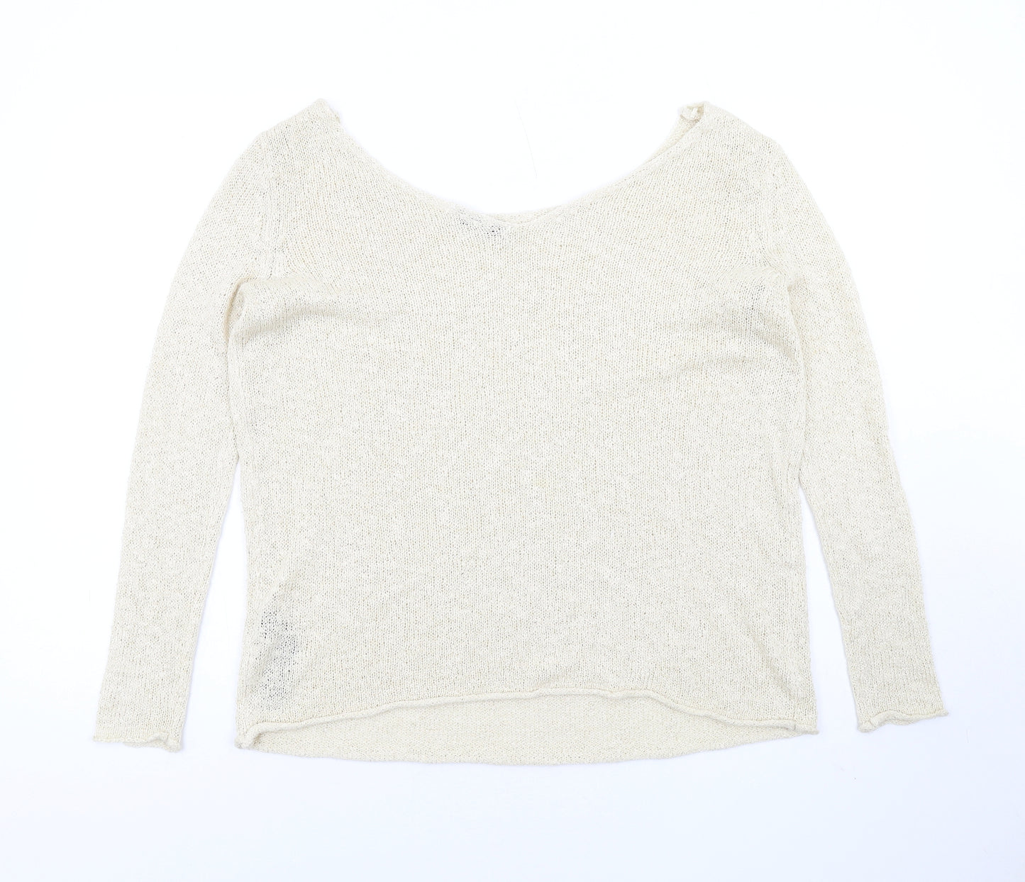 Zara Womens Beige Boat Neck Acrylic Pullover Jumper Size S