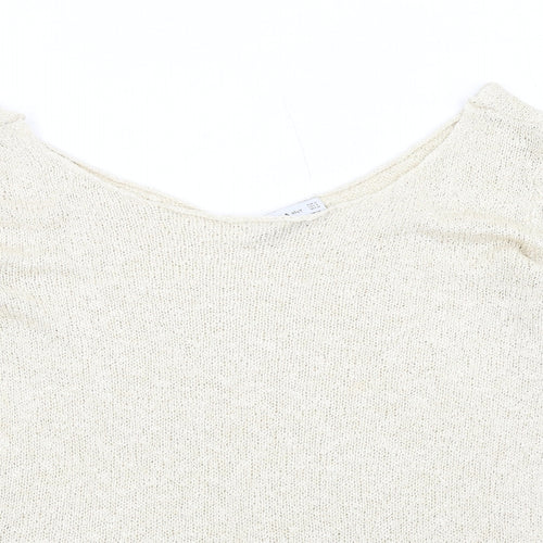 Zara Womens Beige Boat Neck Acrylic Pullover Jumper Size S