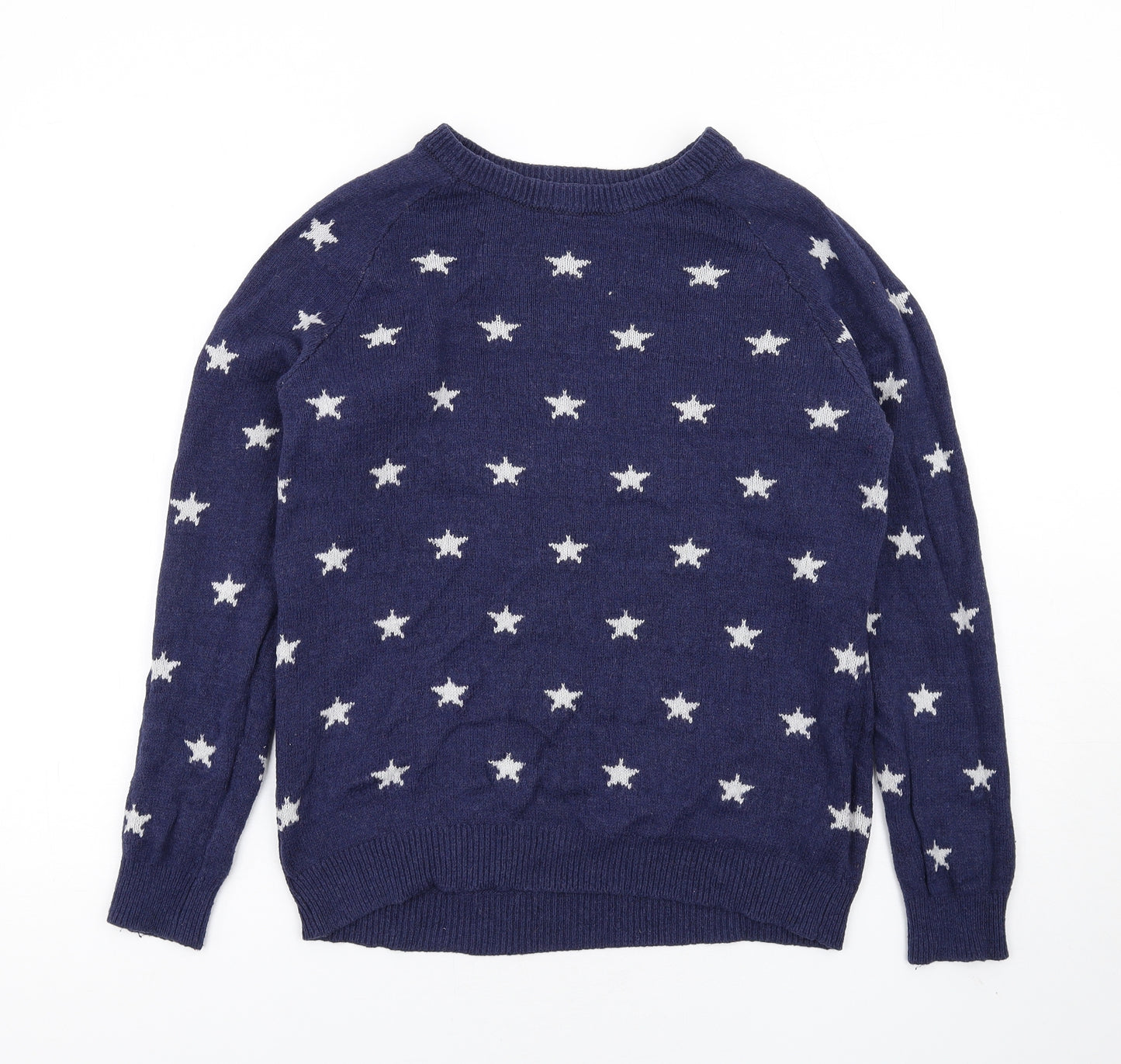 H&M Womens Blue Round Neck Geometric Cotton Pullover Jumper Size M - Stars
