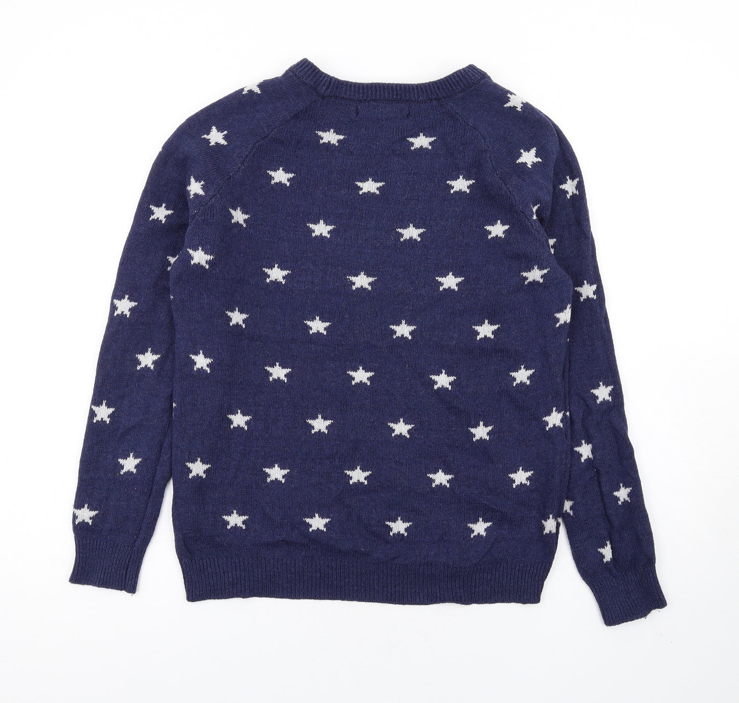 H&M Womens Blue Round Neck Geometric Cotton Pullover Jumper Size M - Stars
