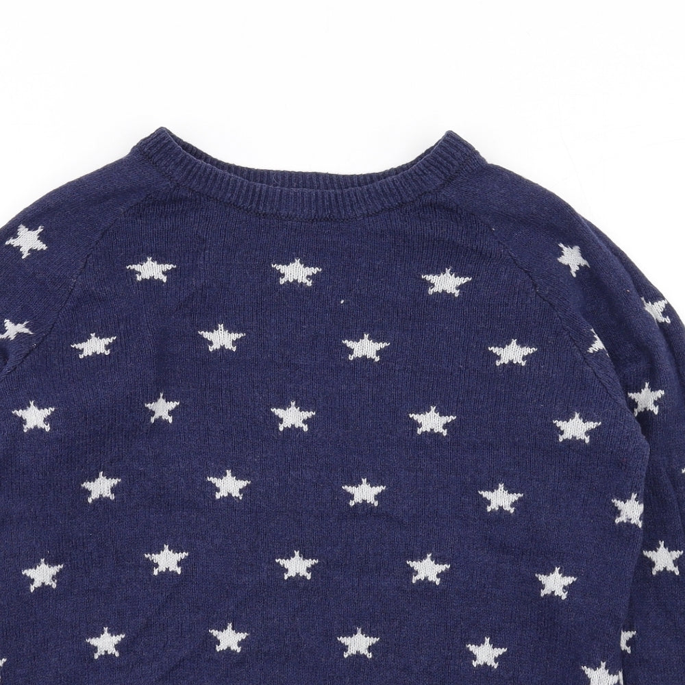 H&M Womens Blue Round Neck Geometric Cotton Pullover Jumper Size M - Stars