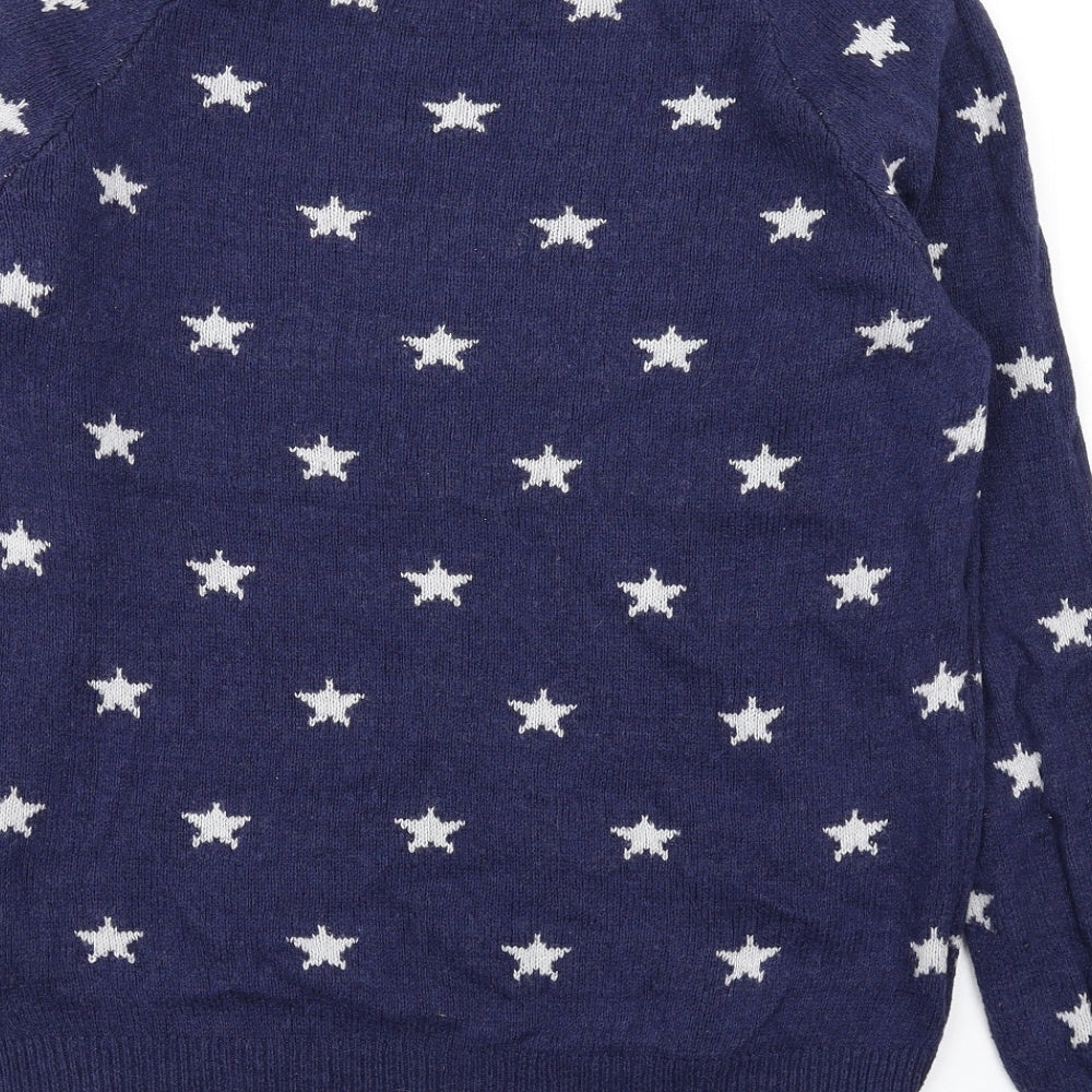 H&M Womens Blue Round Neck Geometric Cotton Pullover Jumper Size M - Stars