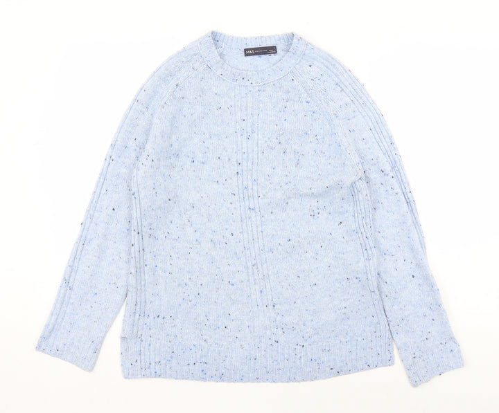 Marks and Spencer Womens Blue Round Neck Acrylic Pullover Jumper Size S