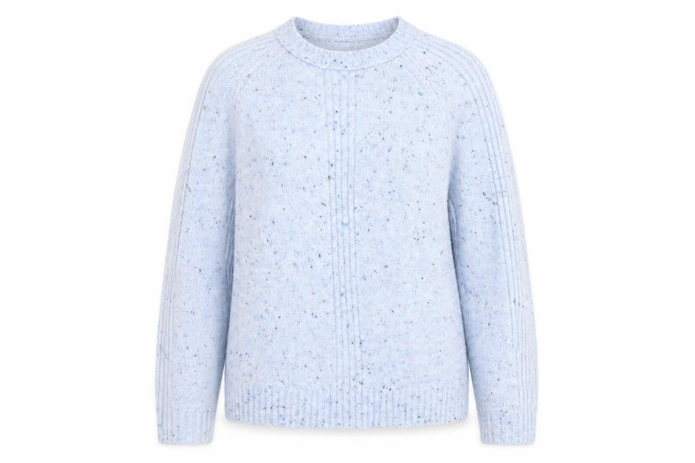 Front view of Marks & Spencer women’s blue round neck acrylic jumper, size S