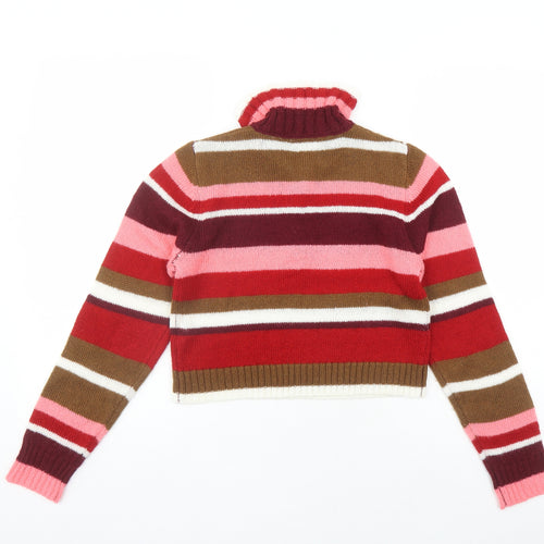 Reclaimed Vintage Womens Multicoloured Collared Striped Acrylic Pullover Jumper Size 10