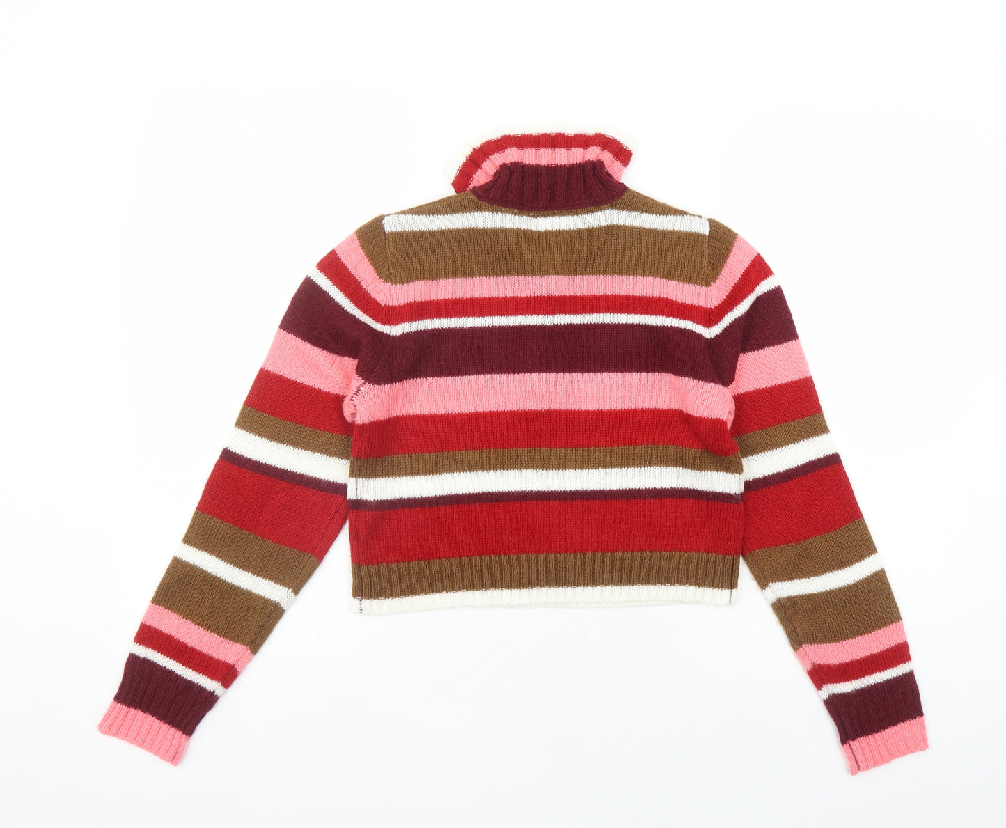 Reclaimed Vintage Womens Multicoloured Collared Striped Acrylic Pullover Jumper Size 10