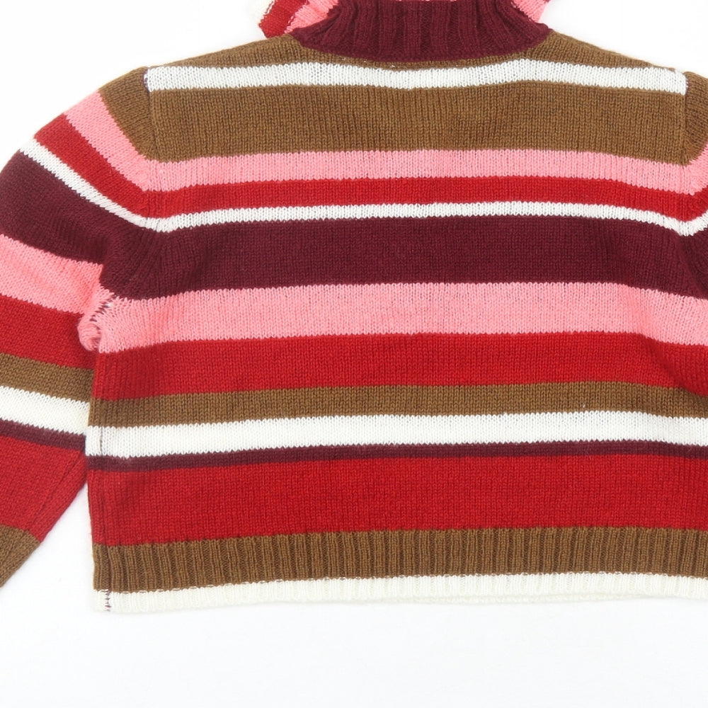 Reclaimed Vintage Womens Multicoloured Collared Striped Acrylic Pullover Jumper Size 10