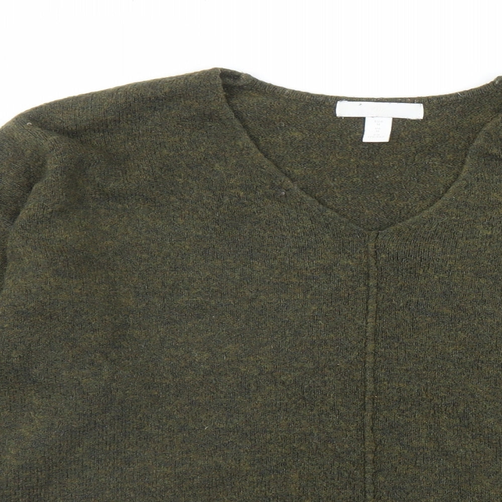 H&M Womens Green V-Neck Acrylic Pullover Jumper Size M