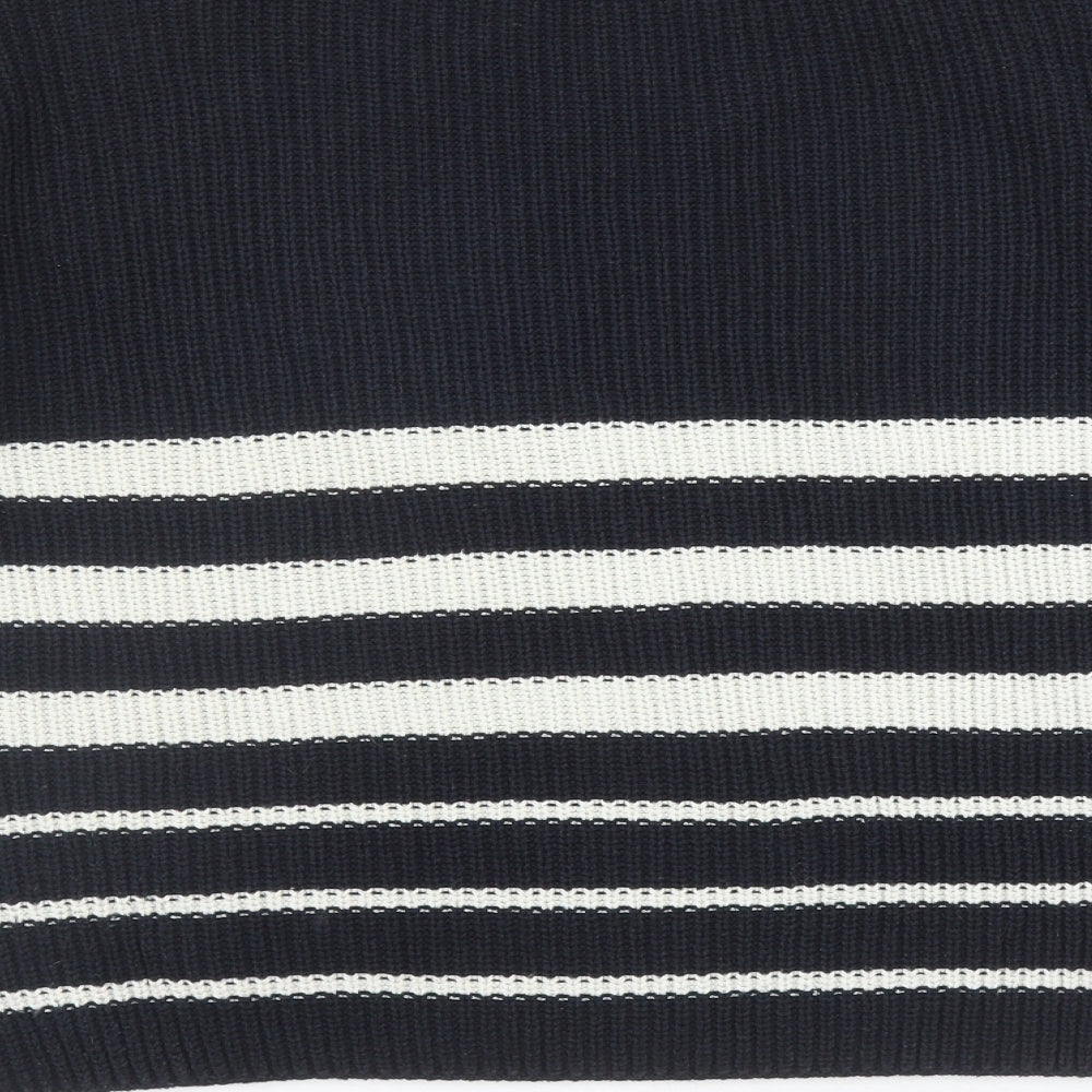 Zara Womens Blue Round Neck Striped Cotton Pullover Jumper Size S
