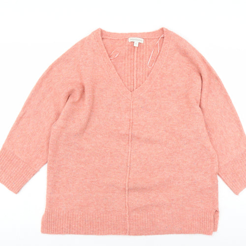 Monsoon Womens Pink V-Neck Acrylic Pullover Jumper Size M