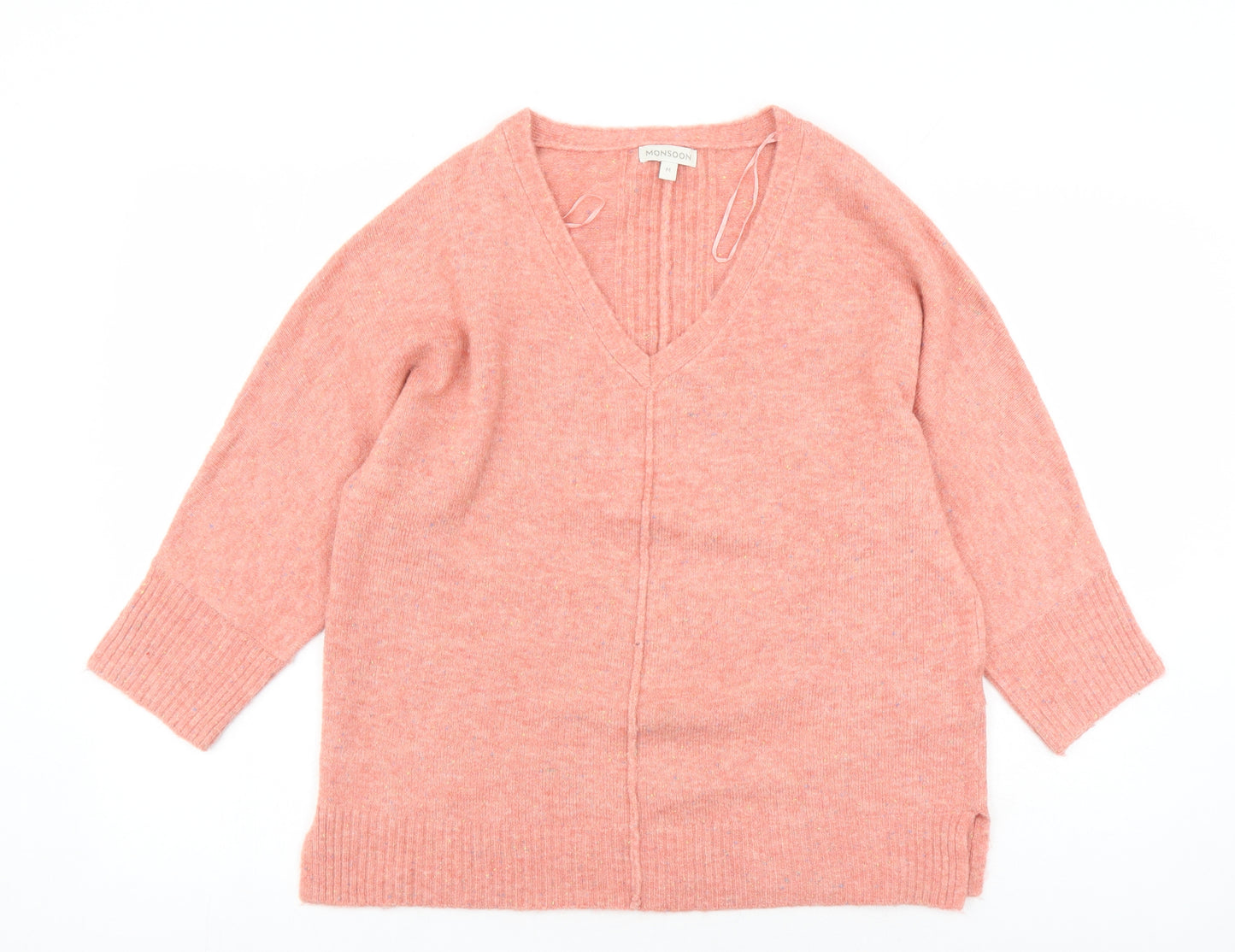 Monsoon Womens Pink V-Neck Acrylic Pullover Jumper Size M