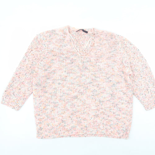 Marks and Spencer Womens Pink V-Neck Cotton Pullover Jumper Size 12
