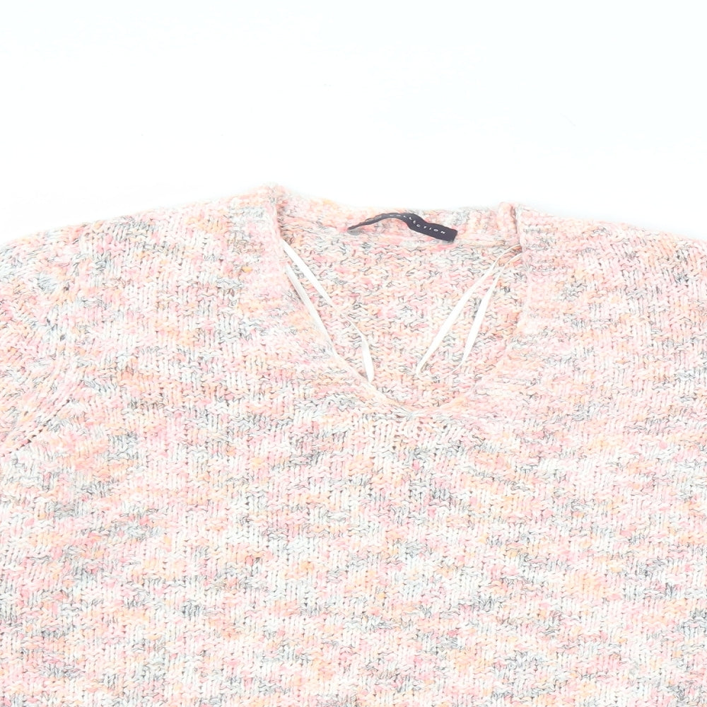 Marks and Spencer Womens Pink V-Neck Cotton Pullover Jumper Size 12