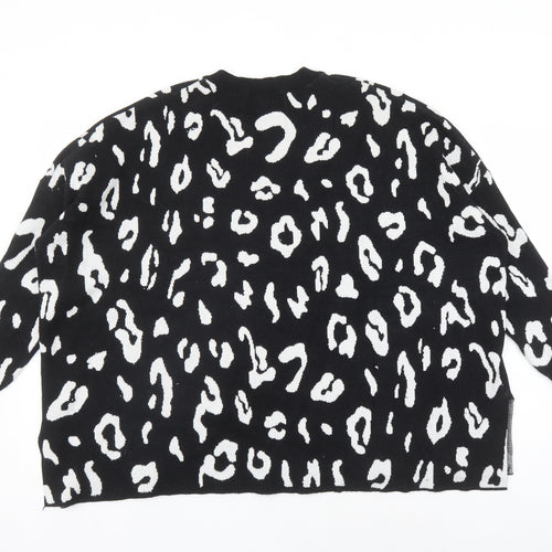 QED London Womens Black V-Neck Animal Print Acrylic Pullover Jumper Size S - Leopard Pattern Size S-M Amour