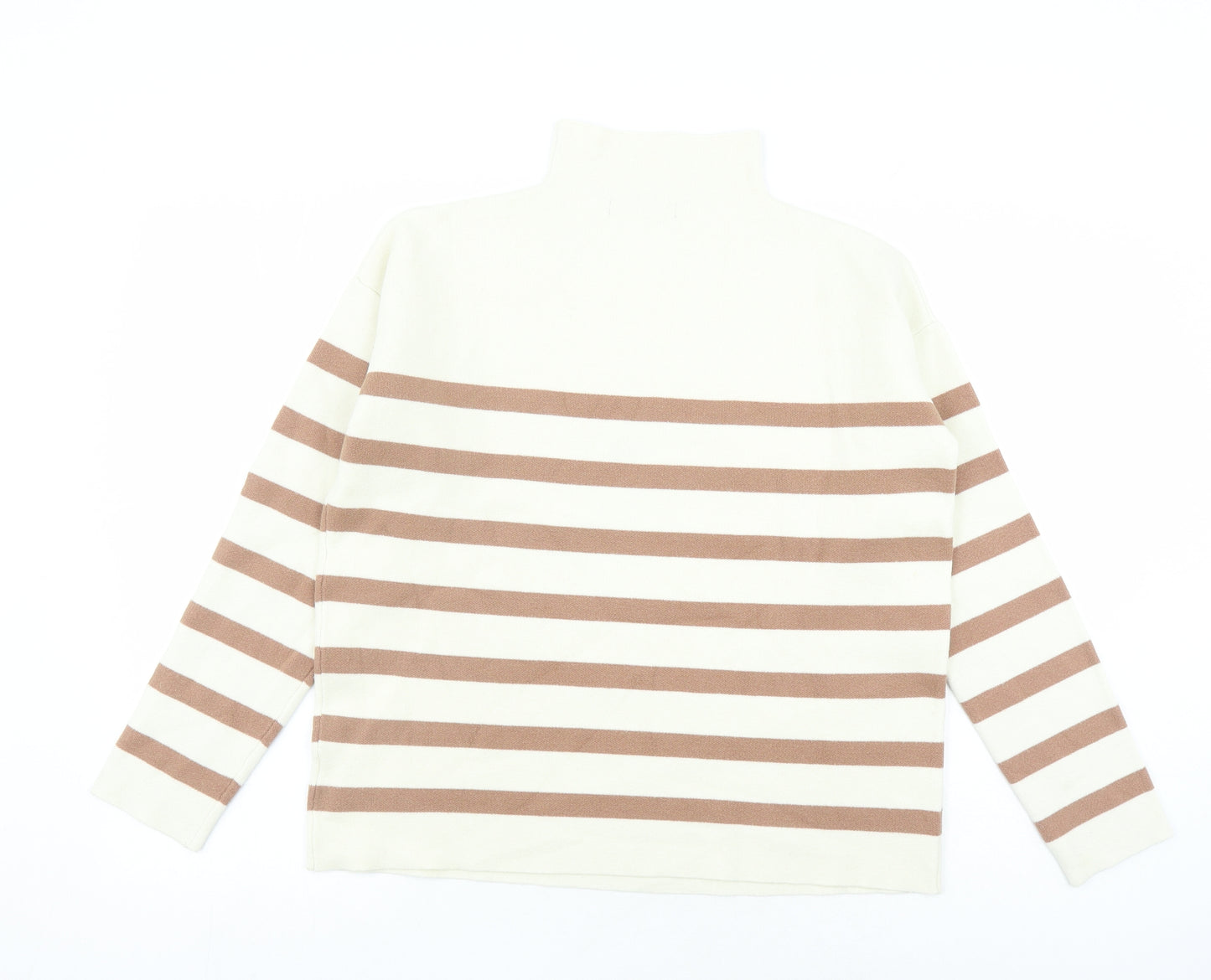 Tahari Womens Beige High Neck Striped Viscose Pullover Jumper Size L
